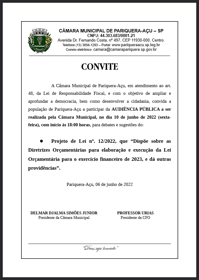 Audiência Pública da LDO para o exercício financeiro de 2023