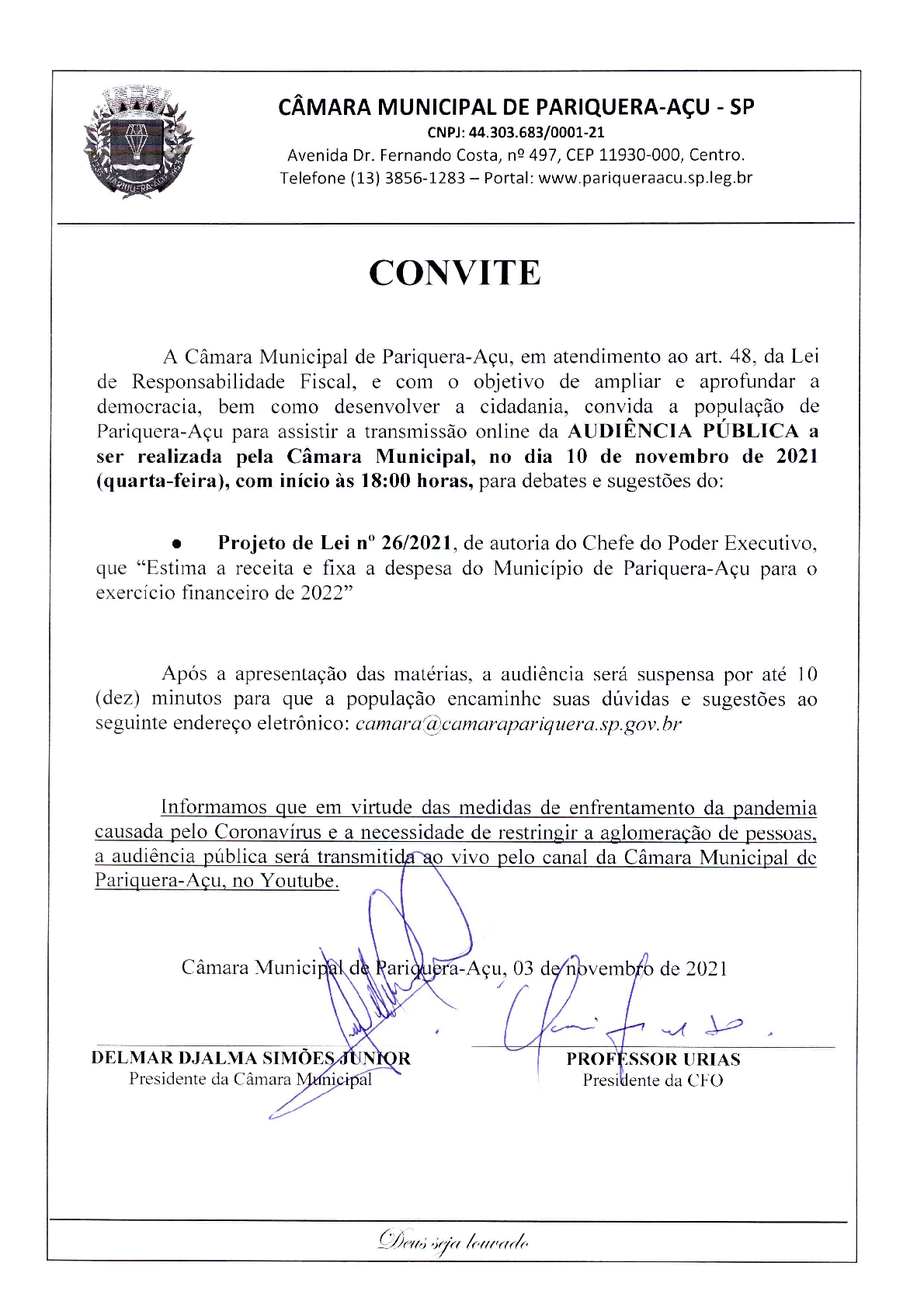 Audiência Pública da LOA para o exercício financeiro de 2022