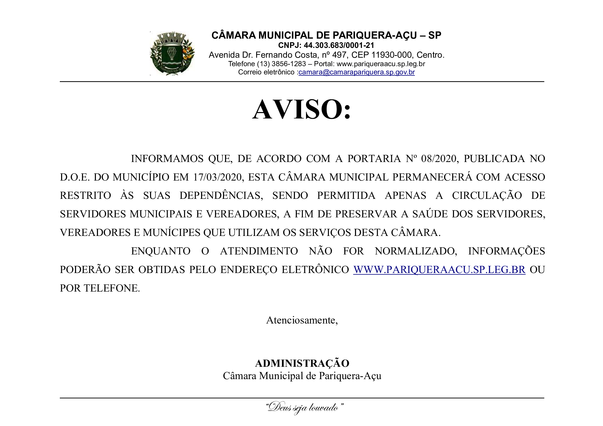 Aviso - COVID-19