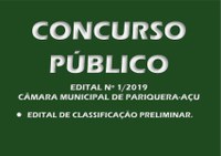 Edital de Classificação Preliminar do Concurso Público nº 1/2019