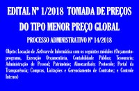 Edital nº 1/2018 Tomada de Preços do Tipo: Menor Preço Global