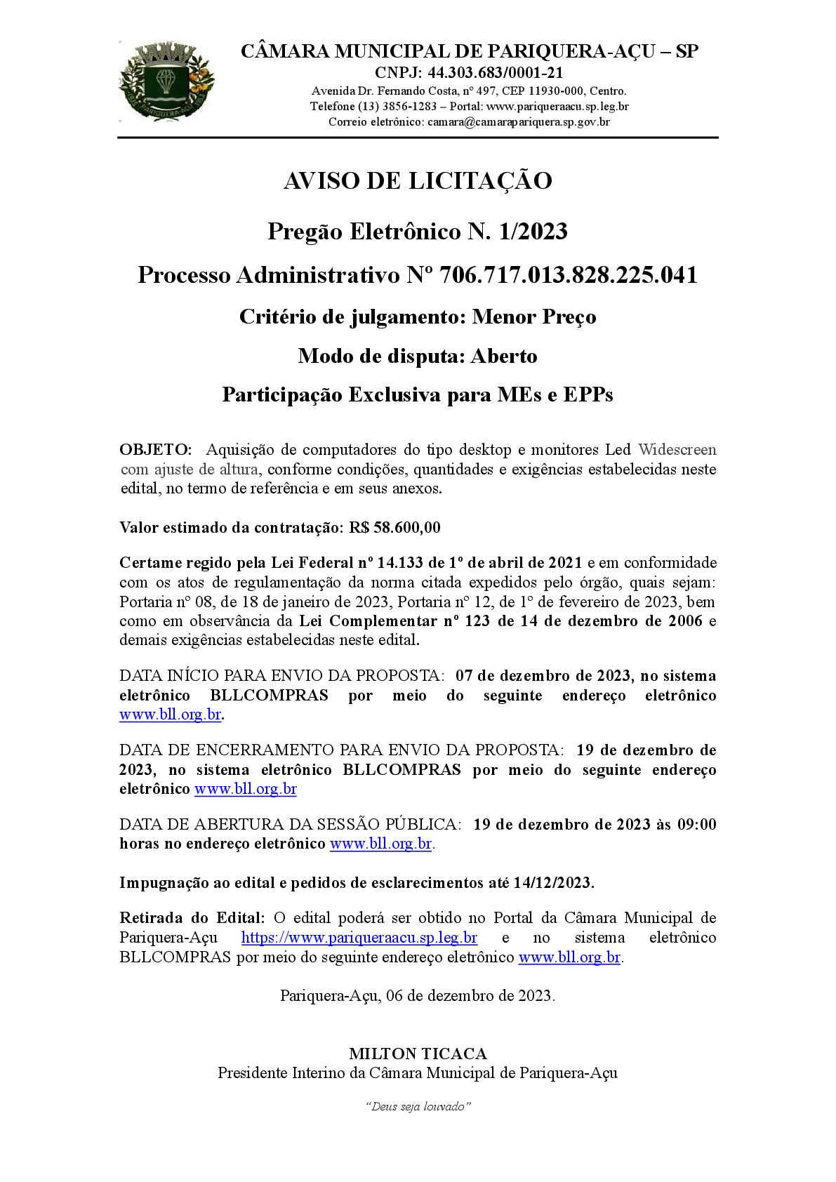 Pregão Eletrônico nº 001/2023